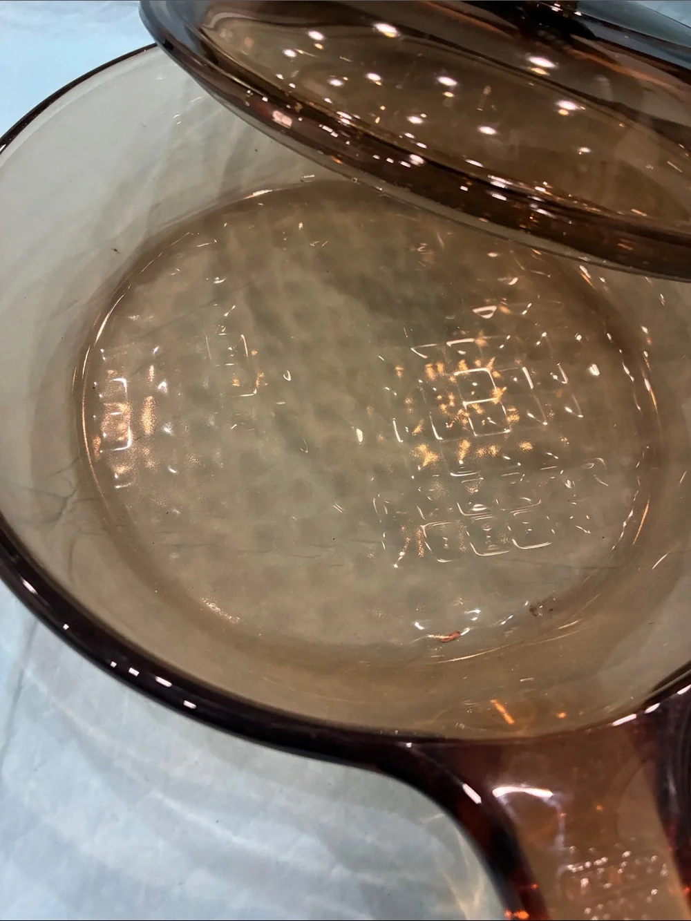 Amber Glass Covered Skillet with Handle Pyrex vision ware 7 inch with lid